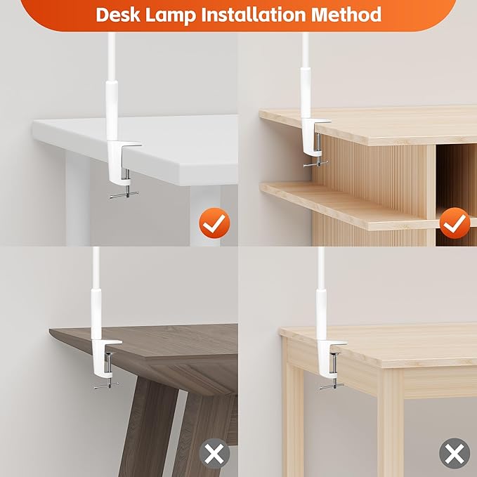 Desk Lamp with Clamp, Stepless Dimming Desk Lamps for Home Office Adjustable Desk Light Eye Caring Desk Lamp Office Lamp with USB Adapter for Working Drawing Sewing (White) - LeafyLoom