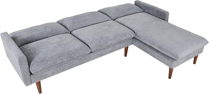 Sectional 86" Velvet Upholstered L-Shaped Sofa with Padded Cashmere,Multi-Functional 3 Seat Convertible Sleeper Couch w/Tapered Wood Legs and Adjustable Backrest,for Living Room,Grey - LeafyLoom
