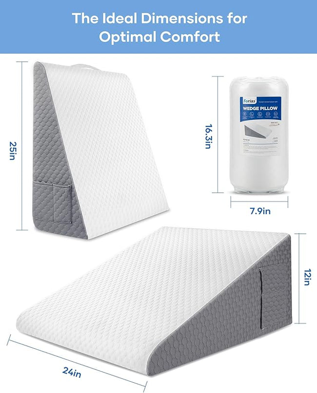 Forias Wedge Pillow 24 * 24 * 12in Bed Wedge Pillow for Sleeping After Surgery Triangle Pillow Wedge for Acid Reflux Gerd Snoring, 1.5in Memory Foam Top, Removable Cover - LeafyLoom