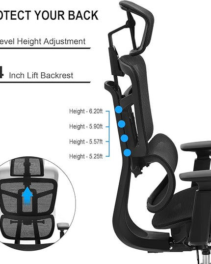 Office Computer Desk Chair, Ergonomic Desk Chair Mesh Computer Chair with Wheels, Adjustable 4D Smart Lumbar Support, Armrests, Seat Depth and Headrest for Home, Bedroom, Study, Dorm, Student, Adults - LeafyLoom