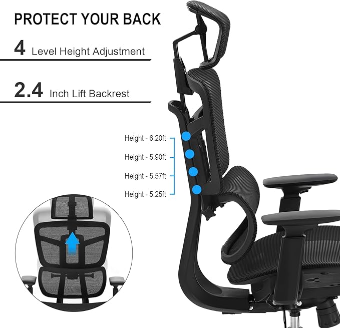 Office Computer Desk Chair, Ergonomic Desk Chair Mesh Computer Chair with Wheels, Adjustable 4D Smart Lumbar Support, Armrests, Seat Depth and Headrest for Home, Bedroom, Study, Dorm, Student, Adults - LeafyLoom