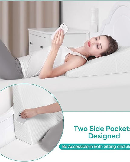 Bed Wedge Pillow for After Surgery Premium 7.5" Wedge Pillow for Sleeping with Memory Foam Top, Triangle Pillow Wedge for Acid Reflux Snoring Post Surgery Leg Elevation Back & Knee Pain Relief -White - LeafyLoom