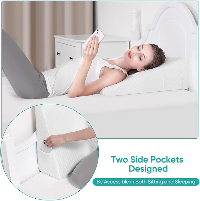 Bed Wedge Pillow for After Surgery Premium 7.5" Wedge Pillow for Sleeping with Memory Foam Top, Triangle Pillow Wedge for Acid Reflux Snoring Post Surgery Leg Elevation Back & Knee Pain Relief -White - LeafyLoom