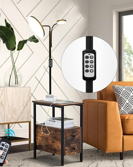 Dungoo 59" LED Floor Lamp with Table, End Table with Adjustable Reading Light, Side Table with USB & Type-C Ports and 2 Outlets, Narrow End Table with Lamp Attached for Living Room Bedroom - LeafyLoom
