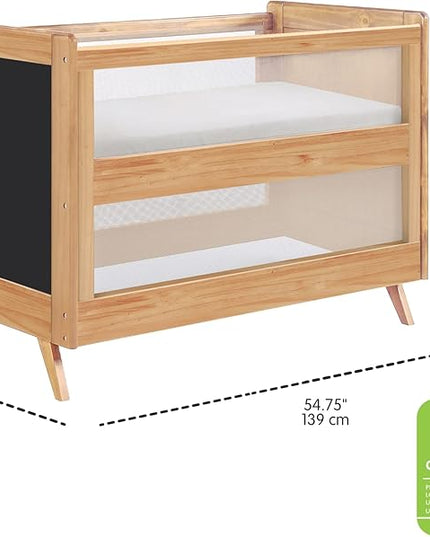 BreathableBaby Breathable Mesh 3-in-1 Convertible Crib (Toddler Bed Kit Sold Separately) — Beech & Chalkboard — Two Adjustable Mattress Heights — Greenguard Gold Certified - LeafyLoom