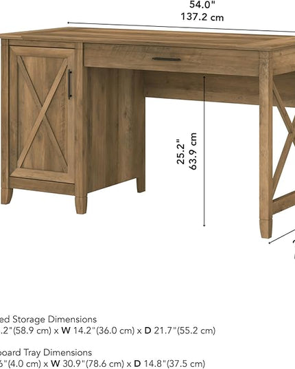 Bush Furniture Key West Computer Desk with Storage | Small for Home Office | Modern Farmhouse, 54W, Reclaimed Pine - LeafyLoom