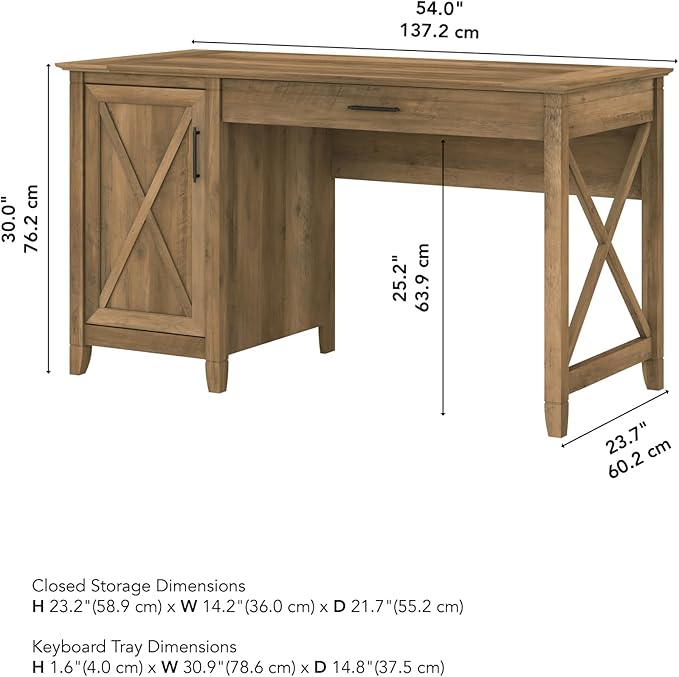 Bush Furniture Key West Computer Desk with Storage | Small for Home Office | Modern Farmhouse, 54W, Reclaimed Pine - LeafyLoom