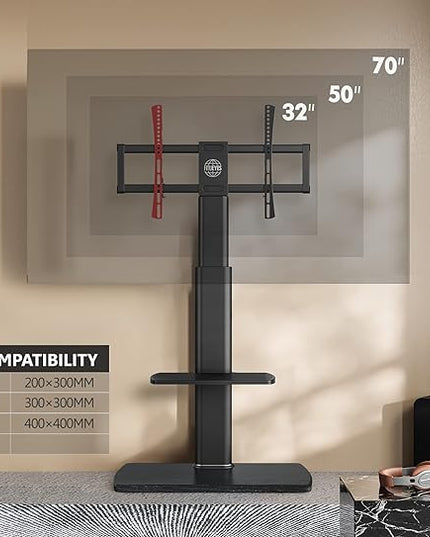 FITUEYES Floor TV Stand Tall Corner TV Stands for TVs 32 37 43 50 55 60 65 70 Inch Swivel TV Mount Stand with Height Adjustable Shelf Upgrade Sturdy Wood Base for Bedroom, Living Room - LeafyLoom