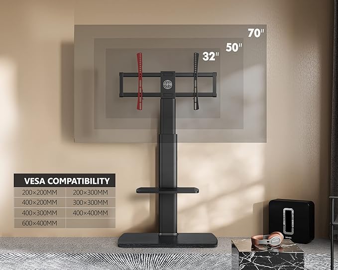 FITUEYES Floor TV Stand Tall Corner TV Stands for TVs 32 37 43 50 55 60 65 70 Inch Swivel TV Mount Stand with Height Adjustable Shelf Upgrade Sturdy Wood Base for Bedroom, Living Room - LeafyLoom