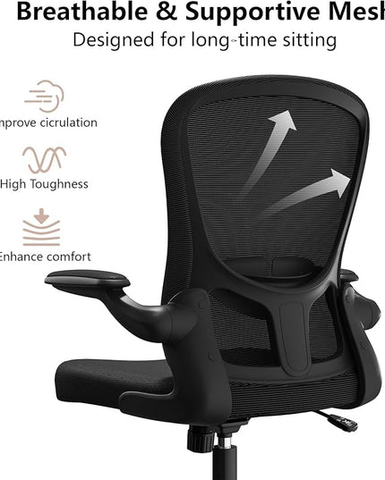 Ergonomic Office Chair, Comfort Swivel Home Office Task Chair, Breathable Mesh Desk Chair, Lumbar Support Computer Chair with Flip-up Arms and Adjustable Height - LeafyLoom