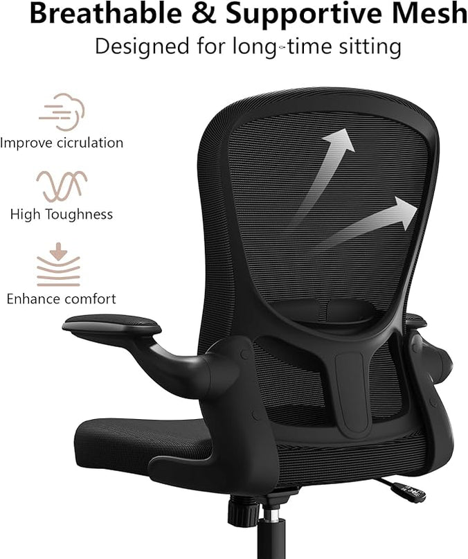 Ergonomic Office Chair, Comfort Swivel Home Office Task Chair, Breathable Mesh Desk Chair, Lumbar Support Computer Chair with Flip-up Arms and Adjustable Height - LeafyLoom