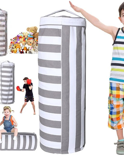 Stuffed Animal Storage Bean Bag Cover for Kids - Organize, Sit, Play & Box Help Promote Comfort and Relaxation - Perfect Playroom & Bedroom Plush Toys Beanbag, Cylinder, Best Gift for Kids - LeafyLoom