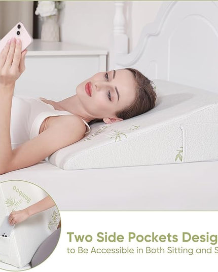 Wedge Pillow for Sleeping After Surgery 7.5" Bed Wedge Pillow with Memory Foam Top, Help with Acid Reflux Heartburn Snore Back Leg Knee Pain, Soft Comfortable, Breathable Durable, Bamboo Cooling Cover - LeafyLoom