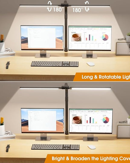 LED Desk Lamp with Clamp, Rotatable Architect Lamp for Home Office, Bright Computer Desk Light with Dimmable Color Brightness, Adjustable Desktop Lamp with Gooseneck, Double Head, Black - LeafyLoom