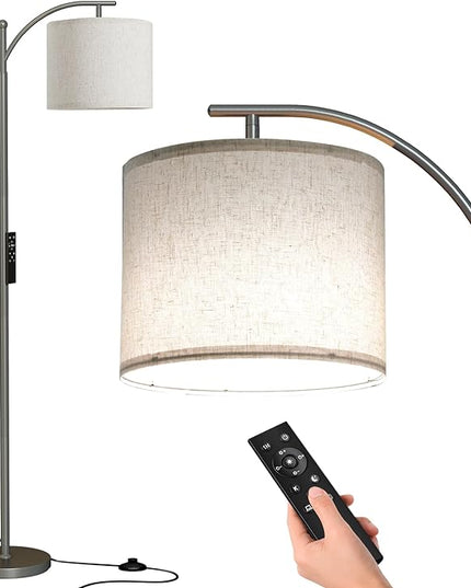 SUNMORY Dimmable Floor Lamp with Remote Control，Lamp for Living Room Stepless Color Temperature and Brightness, Standing Lamp for Bedroom and Office with 1H Timer，Gray Floor Lamp with Linen Shade - LeafyLoom