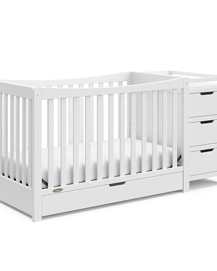 Graco Remi 4-In-1 Convertible Crib & Changer With Drawer (White) – GREENGUARD Gold Certified, Crib And Changing-Table Combo, Includes Changing Pad, Converts To Toddler Bed, Full-Size Bed - LeafyLoom