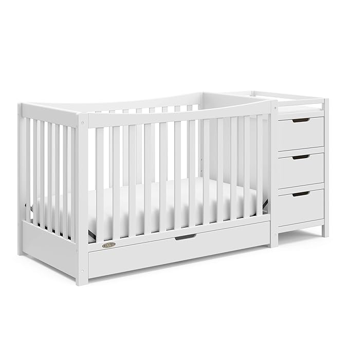 Graco Remi 4-In-1 Convertible Crib & Changer With Drawer (White) – GREENGUARD Gold Certified, Crib And Changing-Table Combo, Includes Changing Pad, Converts To Toddler Bed, Full-Size Bed - LeafyLoom