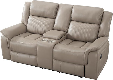 72" PU Manual Reclining Loveseat Sofa with 2 Cup Holder and Storage,Multifunction Upholstered Couch W/Adjustable Backrest & Footboards,Smart Furniture for Living Room Bedroom Apartment,Grey - LeafyLoom