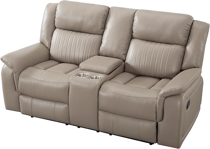 72" PU Manual Reclining Loveseat Sofa with 2 Cup Holder and Storage,Multifunction Upholstered Couch W/Adjustable Backrest & Footboards,Smart Furniture for Living Room Bedroom Apartment,Grey - LeafyLoom