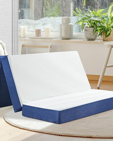 CYMULA Folding Mattress Full Size,4 inch Memory Foam Tri Fold Mattress,Portable Folding Mattress with Washable Cover, Foldable Mattress Topper full for CYMULA Camping,Guest (52"×73"×4") - LeafyLoom