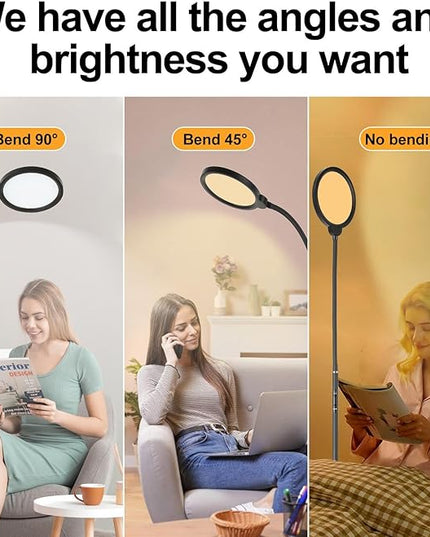 LED Floor Lamp, 12W/1000LM Reading Light, 3 Color Temperatures Bright Modern Tall Lamp, Adjustable Gooseneck Standing Lamp with Remote & Touch Control for Living Room, Bedroom, Office - LeafyLoom