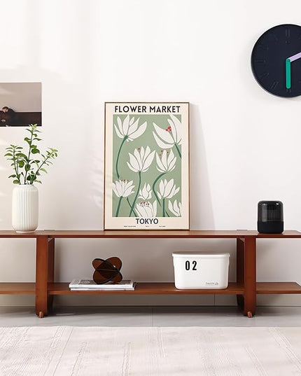 Tiita TV Stand with Storage for TVs up to 65'', Bamboo TV Console Entertainment Center with 2 Open Shelf, Mid Century Modern Media Console for Living Room, Bedroom, Walnut - LeafyLoom