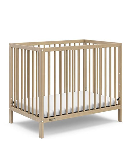 Graco Teddi 4-in-1 Convertible Mini Crib with Bonus Water-Resistant Mattress (Driftwood) – GREENGUARD Gold Certified, 2.75-Inch Mattress Included, Convenient Size, Easy 30-Minute Assembly - LeafyLoom