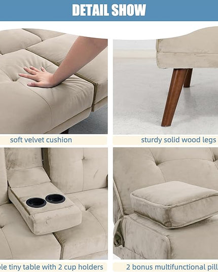 Shintenchi Futon Sofa Bed, Convertible Couch Bed Loveseat, Modern Futon Recliner Sleeper, Small Lazy Futon Set for Living Room, Office, Apartment, Beige - LeafyLoom