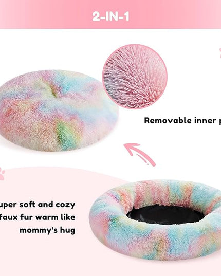 WESTERN HOME WH Calming Dog & Cat Donut Cuddler, Anti-Anxiety Warming Cozy Soft Round Bed, Fluffy Faux Fur Plush Cushion for Small Medium Dogs and Cats WESTERNHOME