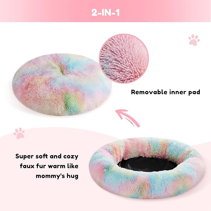 WESTERN HOME WH Calming Dog & Cat Donut Cuddler, Anti-Anxiety Warming Cozy Soft Round Bed, Fluffy Faux Fur Plush Cushion for Small Medium Dogs and Cats WESTERNHOME