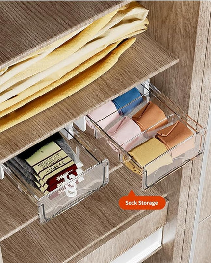 Under Desk Storage Drawer Kit, Clear Under Desk Storage Large and Narrow Drawers 3 PCS Combo for Home Bedroom Office Kitchen Organization - LeafyLoom
