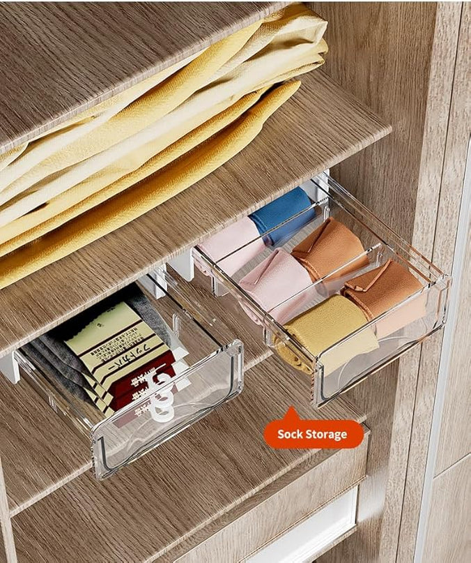 Under Desk Storage Drawer Kit, Clear Under Desk Storage Large and Narrow Drawers 3 PCS Combo for Home Bedroom Office Kitchen Organization - LeafyLoom