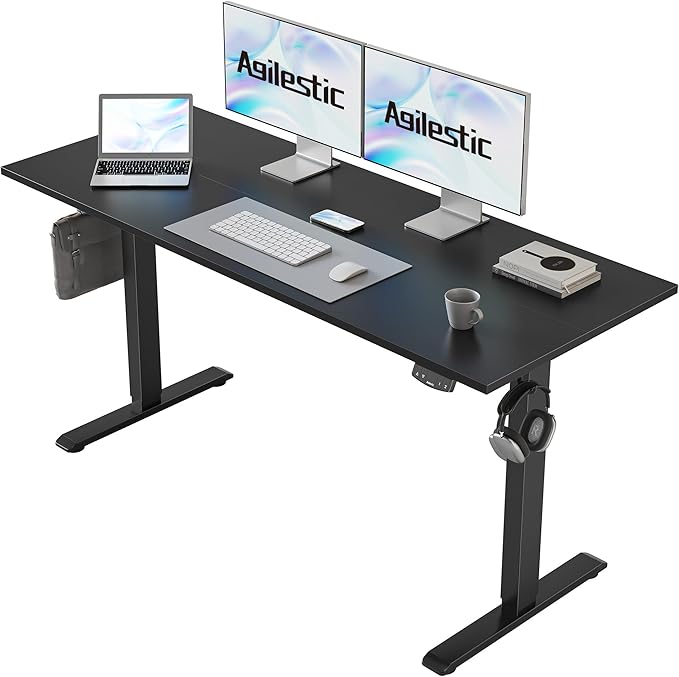 Electric Standing Desk, 55 x 24 Inches Height Adjustable Desk, Sit Stand up Desk for Work Office Home, Ergonomic Rising Gaming Computer Table with Memory Preset, Black - LeafyLoom