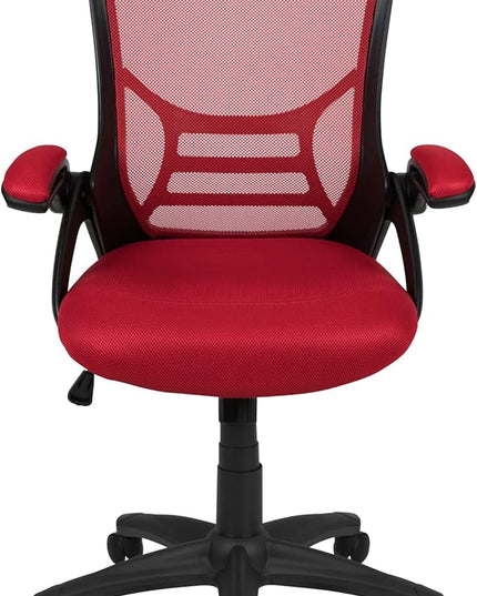 Flash Furniture Porter High Back Mesh Ergonomic Swivel Office Chair with Lumbar Support, Flip-Up Arms, Tilt Lock/Tilt Tension, Height Adjustable, Red/Black Frame - LeafyLoom