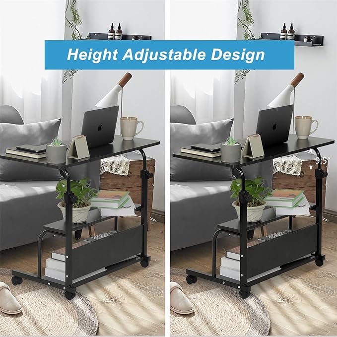 Portable Rolling Desk Adjustable Laptop Desk Small Standing Desk Home Office Desks for Small Spaces Table, 31.5" Black Uplift Student Study Desk Mobile Computer Work Desk on Wheels - LeafyLoom