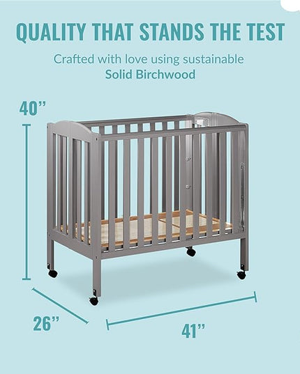 3 in 1 Portable Folding Stationary Side Crib in Steel Grey, Greenguard Gold Certified, Safety Wheels with Locking Casters, Convertible, 3 Mattress Heights - LeafyLoom