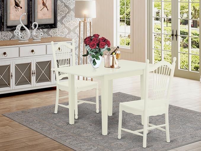 East West Furniture NDDO3-LWH-W Norden 3 Piece Room Set Contains a Rectangle Kitchen Table with Dropleaf and 2 Dining Chairs, 30x48 Inch, Linen White - LeafyLoom
