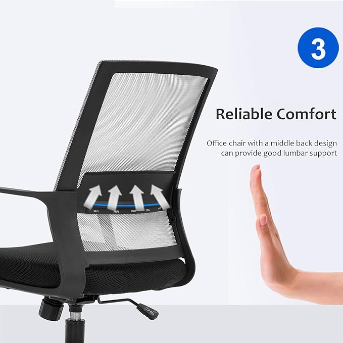 Office Chair Ergonomic Desk Task Chair Mesh Computer Chair Mid-Back Mesh Home Office Swivel Chair Modern Executive Chair with Wheels Armrests Lumbar Support (Grey) - LeafyLoom