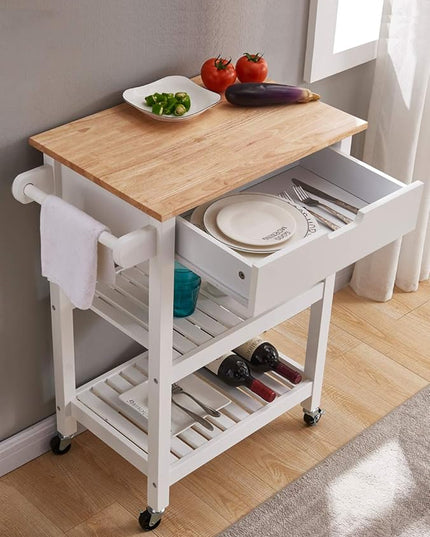 White Small Kitchen Cart, Microwave Cart, 24“ Rolling Portable Kitchen Islands & Carts with Storage - LeafyLoom