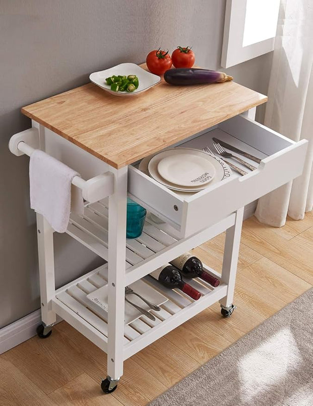 White Small Kitchen Cart, Microwave Cart, 24“ Rolling Portable Kitchen Islands & Carts with Storage - LeafyLoom