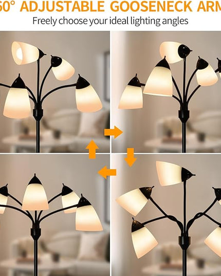 DINGLILIGHTING Floor Lamp Tall for Room: Flexible Gooseneck Floor Lamps Standing for Bedroom Home Office - Modern Floor Lights 5-Light - LeafyLoom