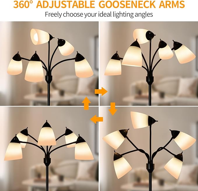 DINGLILIGHTING Floor Lamp Tall for Room: Flexible Gooseneck Floor Lamps Standing for Bedroom Home Office - Modern Floor Lights 5-Light - LeafyLoom