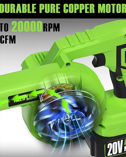 Alloyman Leaf Blower, 20V Cordless Leaf Blower, with 2 X 4.0Ah Battery & Charger, 2-in-1 Electric Leaf Blower & Vacuum for Yard Cleaning/Snow Blowing. Green - LeafyLoom