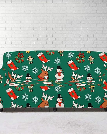 FKELYI Christmas Decorations Green Sofa Slipcover Santa Claus Stretch Sofa Couch Cover for Indoor Washable Furniture Protector with Elastic Bottom XL FKELYI