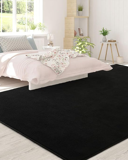 Area Rugs for Bedroom Living Room, 5x8 Black Super Soft Comfy Thickened Memory-Foam Indoor Carpets, Modern Aesthetic Minimalist Carpet for Boys Girls Adults Apartment Nursery Home Décor - LeafyLoom