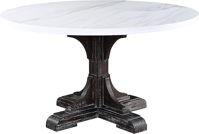 NicBex Dining Table Contemporary Kitchen Table Farmhouse Rustic Dining Table, White Marble & Weathered Espresso Round Dining Table, Easy Assembly, Espresso - LeafyLoom