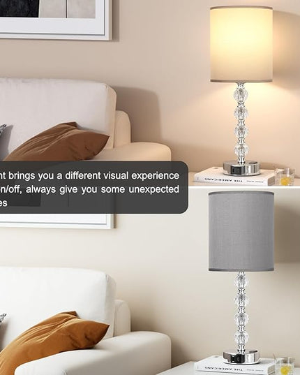 Acaxin Touch Bedside Crystal Lamps for Bedrooms Nightstand with USB C+A Charging Port and AC Outlet White, 3 Way Dimmable Silver Large End Side Table Lamp for Living/Dinning Room/Kitchen/Bedroom - LeafyLoom