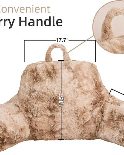 A Nice Night Faux Fur Soft Reading Pillow Bed Wedge Adult Backrest with Arms Back Support for Sitting Up in Bed/Couch for Bedrest, Tie Dyed Khaki - LeafyLoom