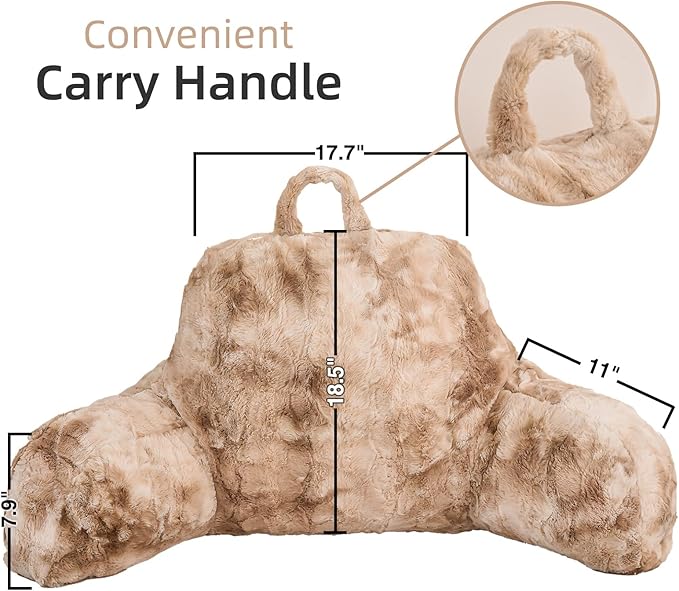 A Nice Night Faux Fur Soft Reading Pillow Bed Wedge Adult Backrest with Arms Back Support for Sitting Up in Bed/Couch for Bedrest, Tie Dyed Khaki - LeafyLoom