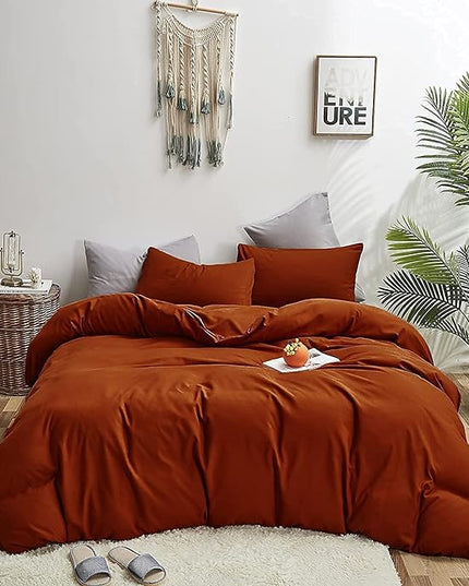 Rust Comforter Sets Burnt Orange Bedding Set Cal King Reddish Caramel Color Terracotta Bed Set 3 Pieces Women Lightweight Solid Burnt Orange Color Blanket Rust Quilts Breathable Bed Comforter - LeafyLoom